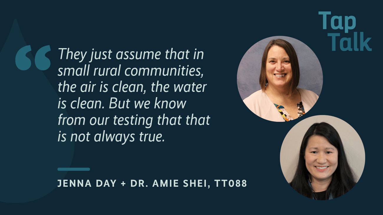 The promotional graphic for Tap Talk episode #88, featuring photos of guests Jenna Day and Amie Shei; and a quote from Jenna Day: "They just assume that in small rural communities, the air is clean, the water is clean. But we know from our testing that that is not always true.". The promotional graphic for Tap Talk episode #88, featuring photos of guests Jenna Day and Amie Shei; and a quote from Jenna Day: "They just assume that in small rural communities, the air is clean, the water is clean. But we know from our testing that that is not always true.".
