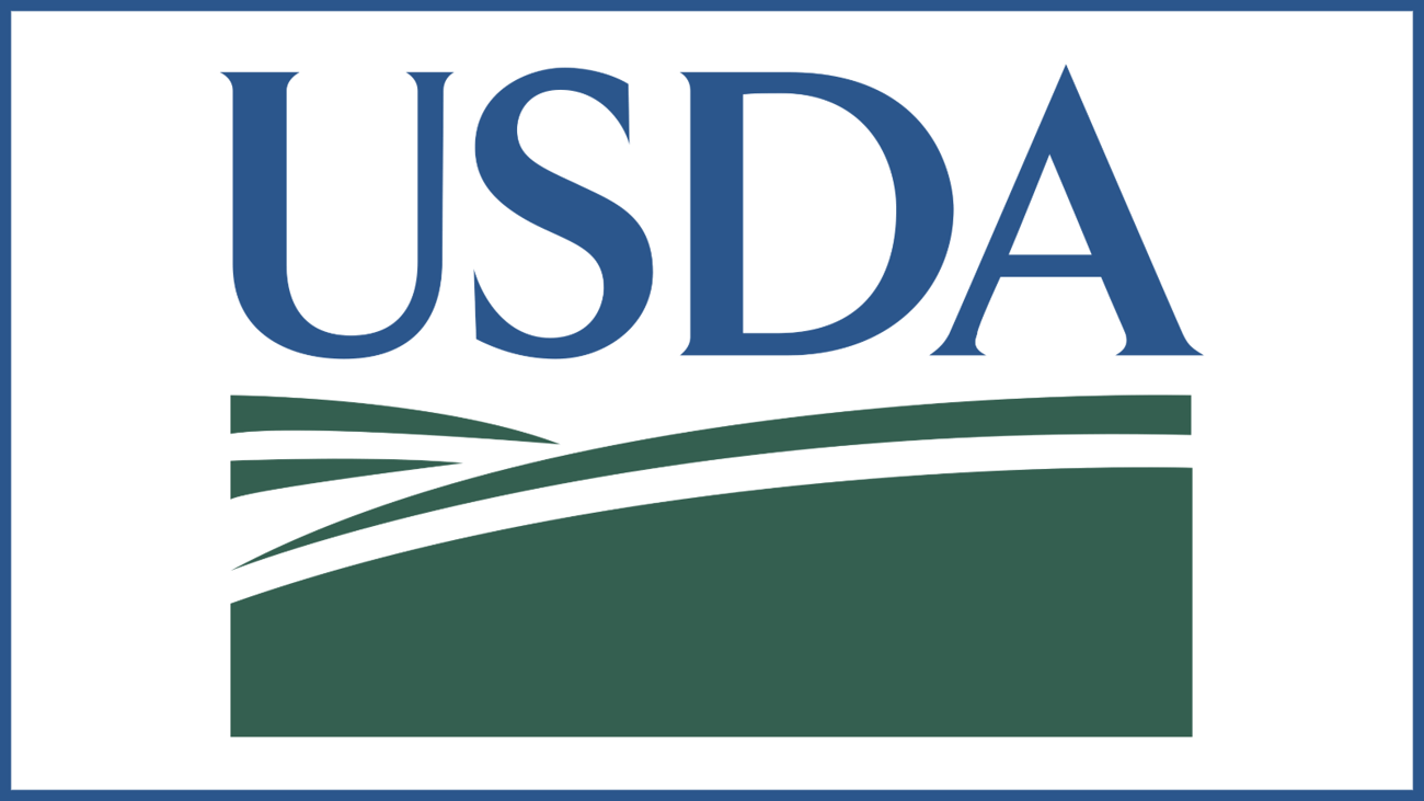 USDA logo with blue lettering and green stylized landscape USDA logo with blue lettering and green stylized landscape