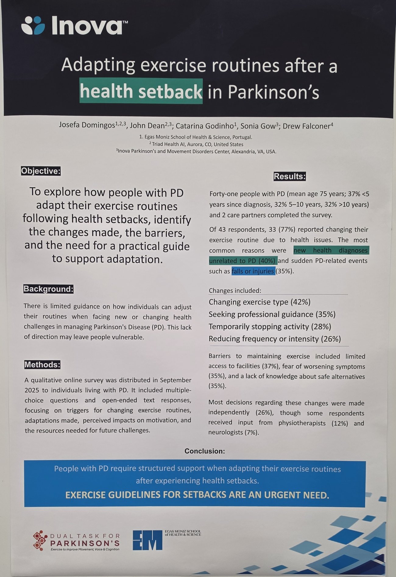 Poster topic: Adapting exercise routines after a health setback in Parkinson's.