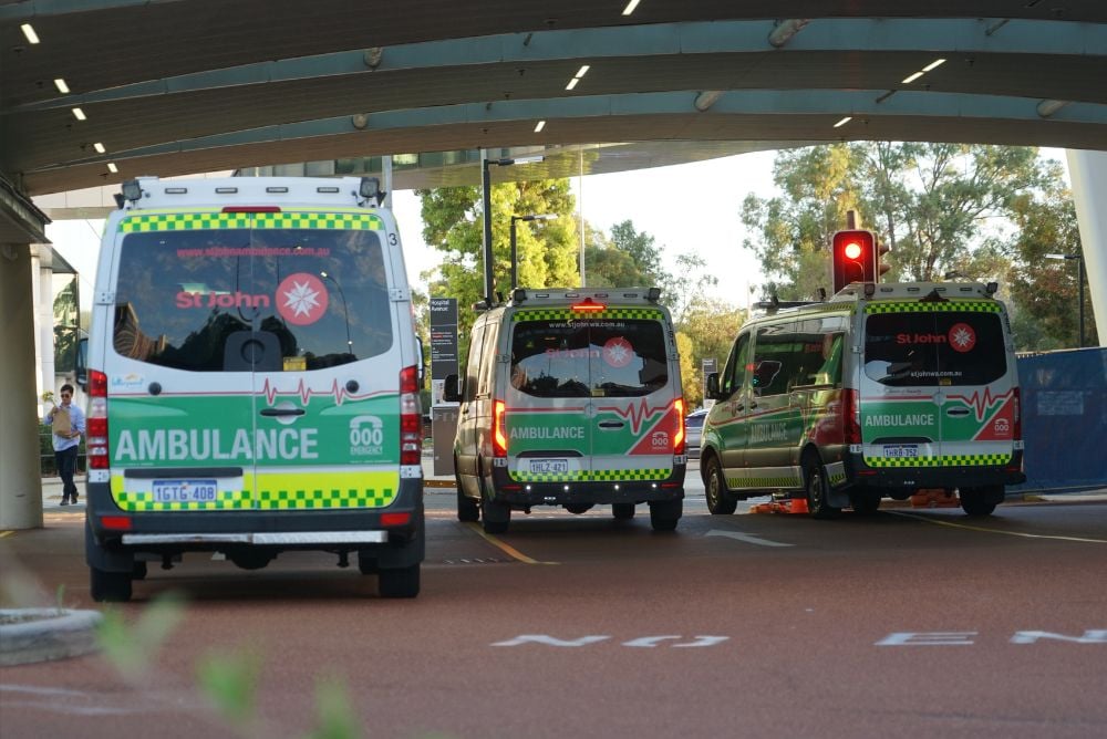 Ambulances ramping outside a hospital