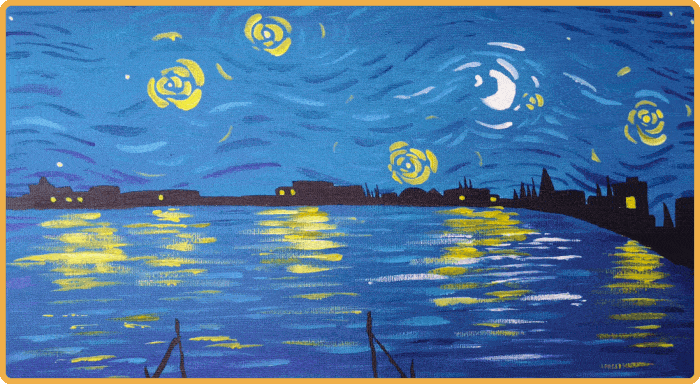 Painting projects: Starry Night Inspired Acrylic Landscape, Bird Watercolour, Ice Cream and Waffles Watercolour