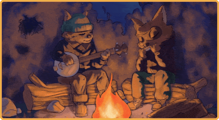 Digital art projects: Campfire Scene, Same Character in Different Angles, Portrait Sprites