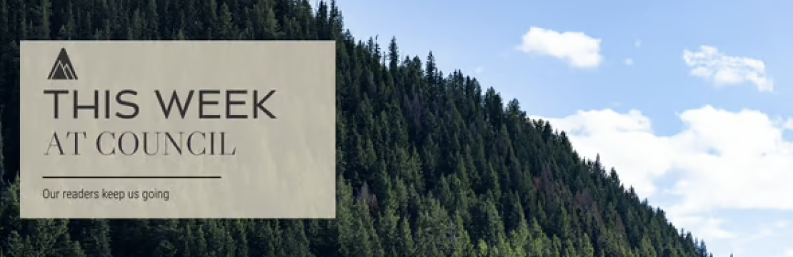 SPIN Weekly banner with nadir photo of the Sun Peaks village.