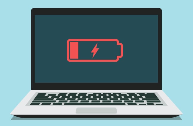 Graphic of a laptop with a low battery warning.