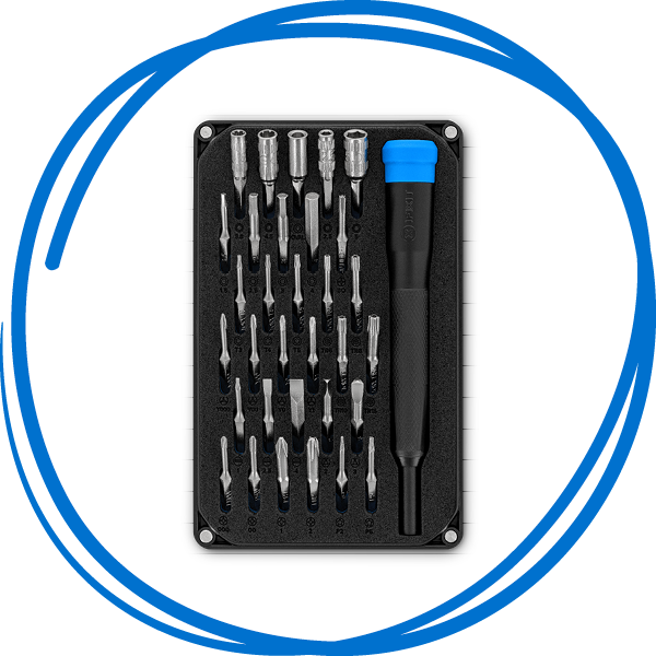 Moray Driver Kit on a white background in a blue scribble circle.