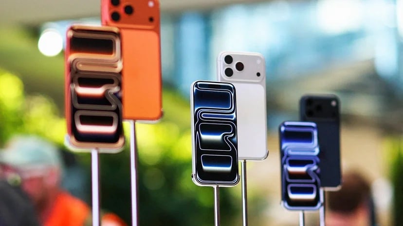 Standing display of iPhones