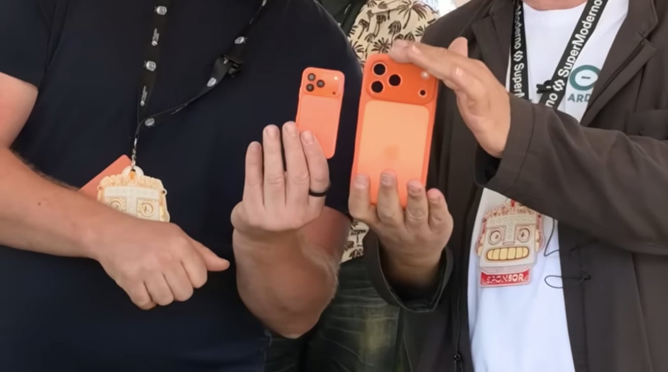 Shahram and Massimo Banzi, the co-founder of Arduino, show off the $45 tiny iPhone