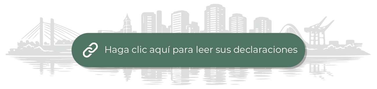 Un botón verde con el texto «Haga clic aquí para leer lo que tenía que decir» aparece sobre una silueta gris claro del centro de la ciudad de Tacoma.