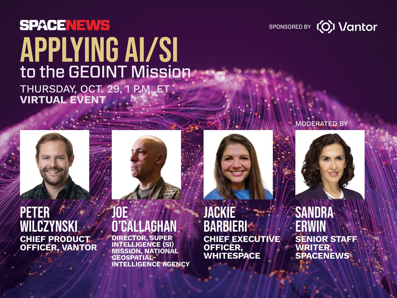 Promotional graphic for a virtual event about applying AI to a GEOINT mission
