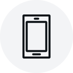Light grey circular icon displaying a black outlined smartphone with a centered screen and small top and bottom details, set against a solid background.