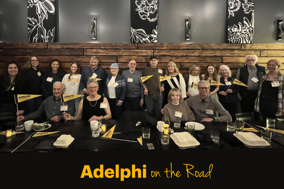 18 Adelphi alumni gather for dinner and catching up in Littleton, CO.