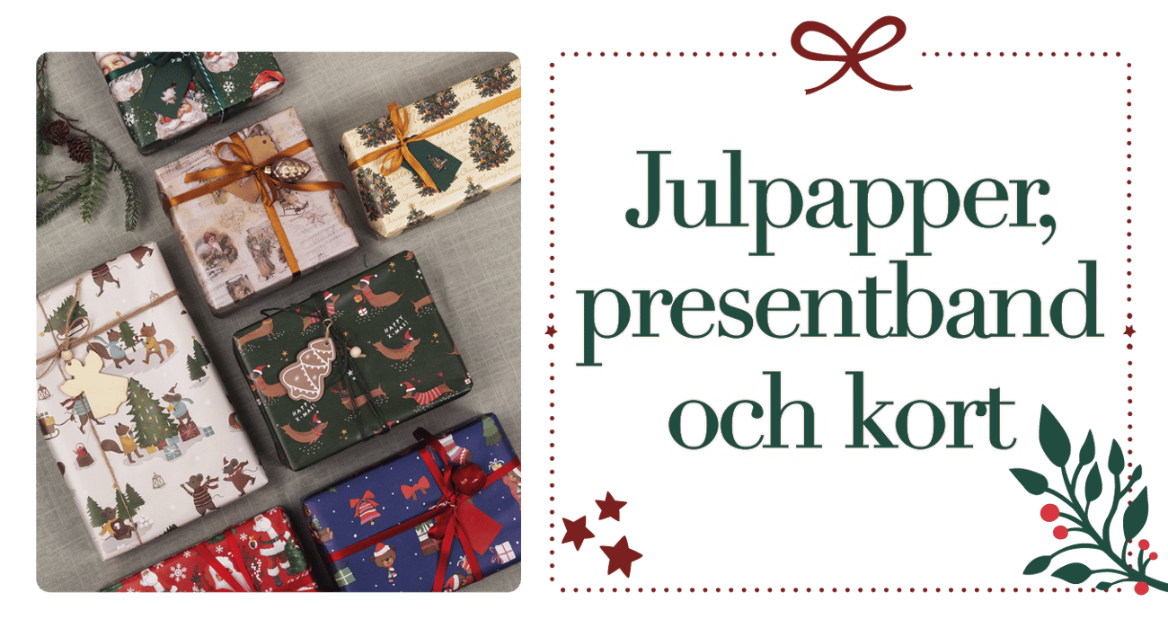 Julpapper, presentband och kort