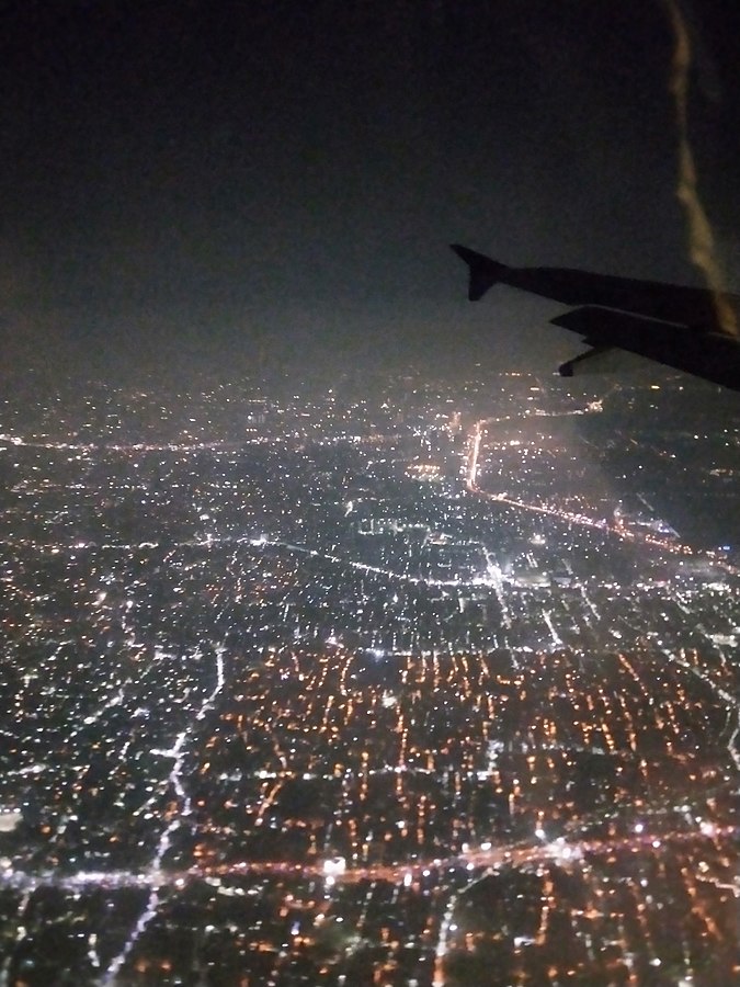 Photo of nighttime view from a plane window