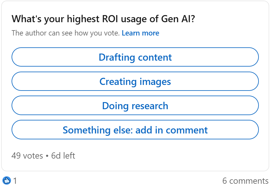 Poll: What's your highest ROI usage of Gen AI?