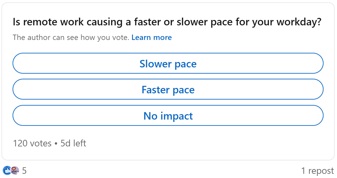 Poll: Is remote work causing a faster or slower pace for your workday?