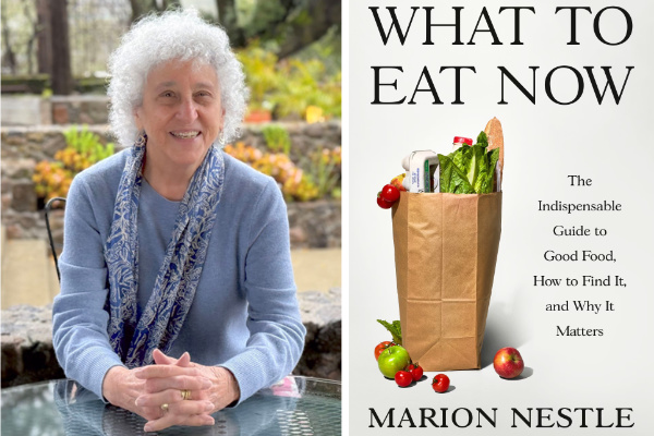 author photo of marion nestle and the cover of her book, what to eat now author photo of marion nestle and the cover of her book, what to eat now