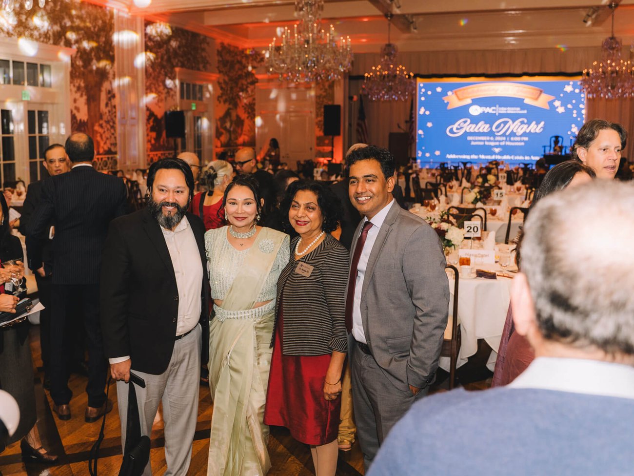 Attendees gather and mingle at Gala Night on Friday, Dec. 6, 2024, in Houston. The Indian American Public Affairs Council host a Gala Night featuring speakers from national and local agencies about mental health. Attendees gather and mingle at Gala Night on Friday, Dec. 6, 2024, in Houston. The Indian American Public Affairs Council host a Gala Night featuring speakers from national and local agencies about mental health.