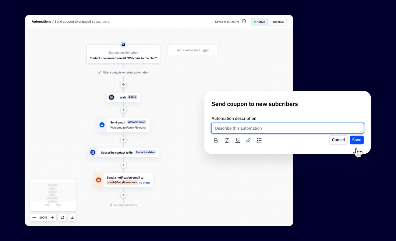Add details to automation, manage contact entry, and set exit rules with new automation settings update. 
