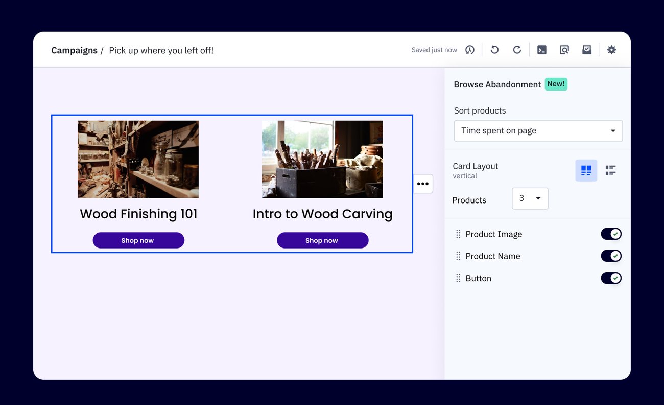 The new Browse Abandonment feature makes it easy to re-engage customers who have abandoned their browsing session on your website with personalized messaging.