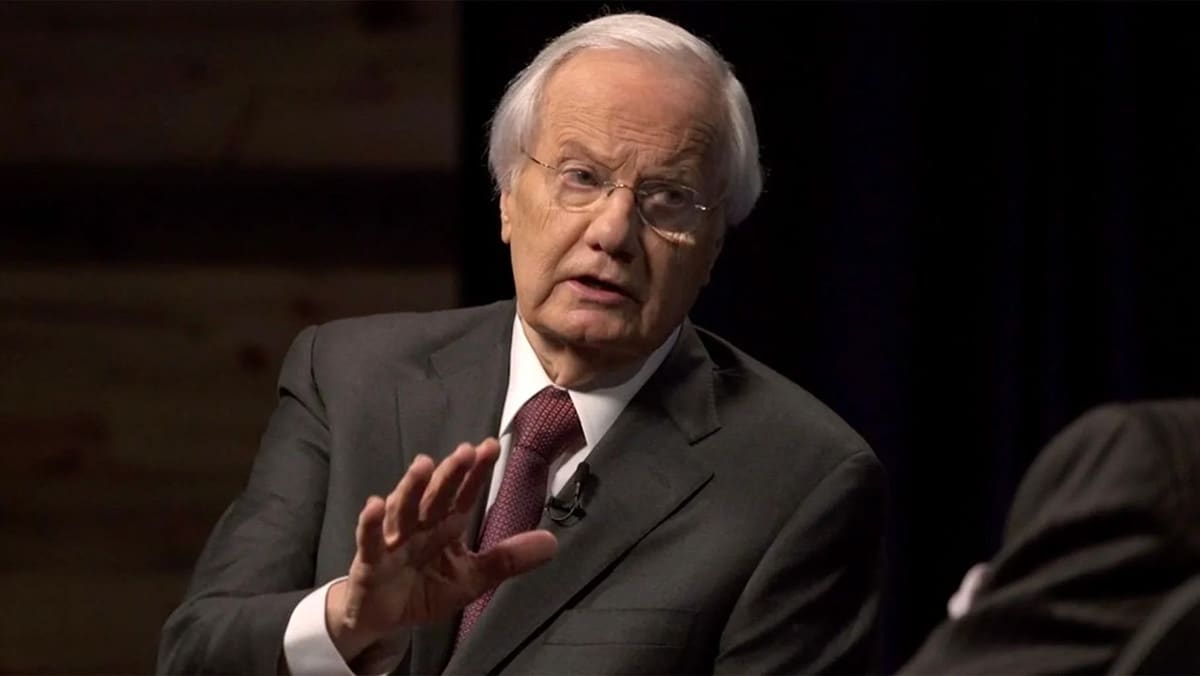 Bill Moyers conducting an interview Bill Moyers conducting an interview
