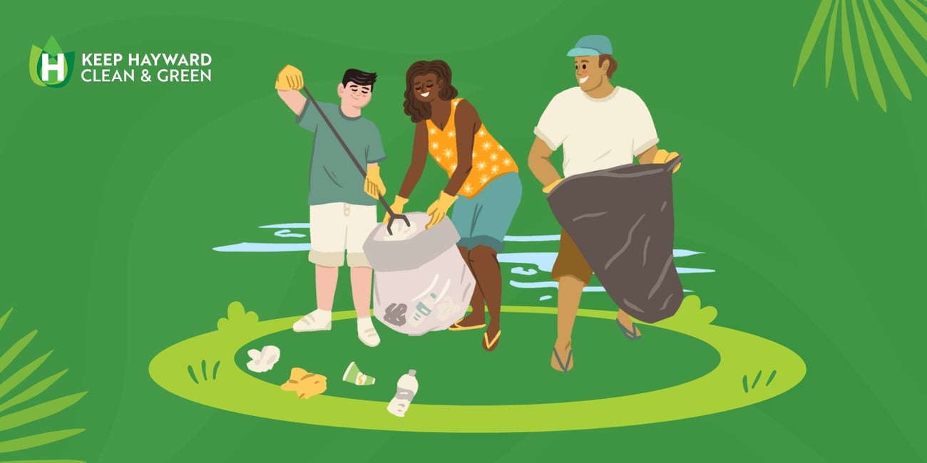Graphic of people cleaning up litter. 