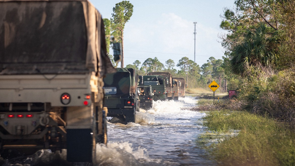 Military driving in water