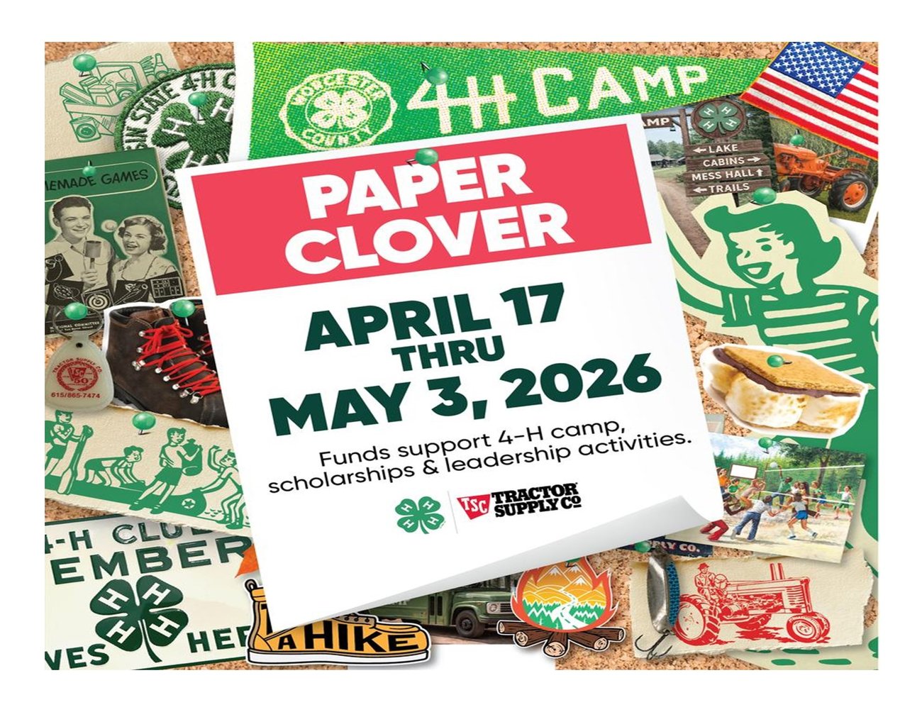 flier stating date of April 17 - May 3, 2026 for Paper Clover Campaign
