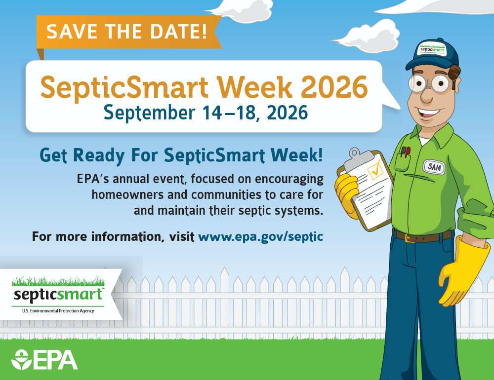 A save the date promotional graphic for SepticSmart Week 2026, to be held from September 14-18.