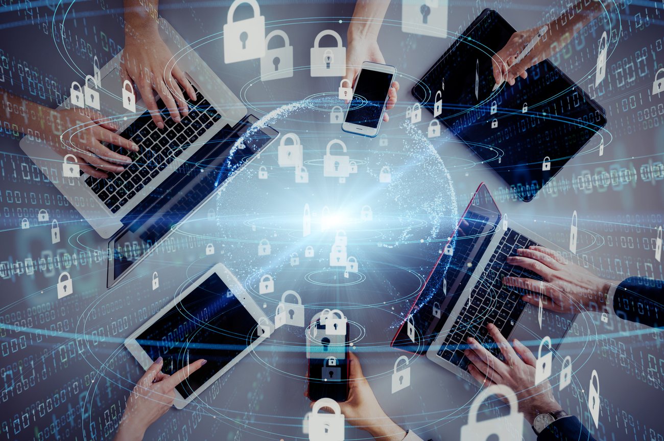 Network security concept. Cyber protection. Anti virus software. stock photo