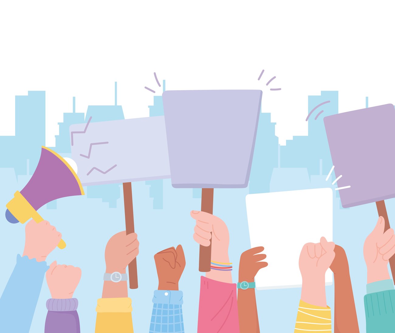 Cartoon people protesting