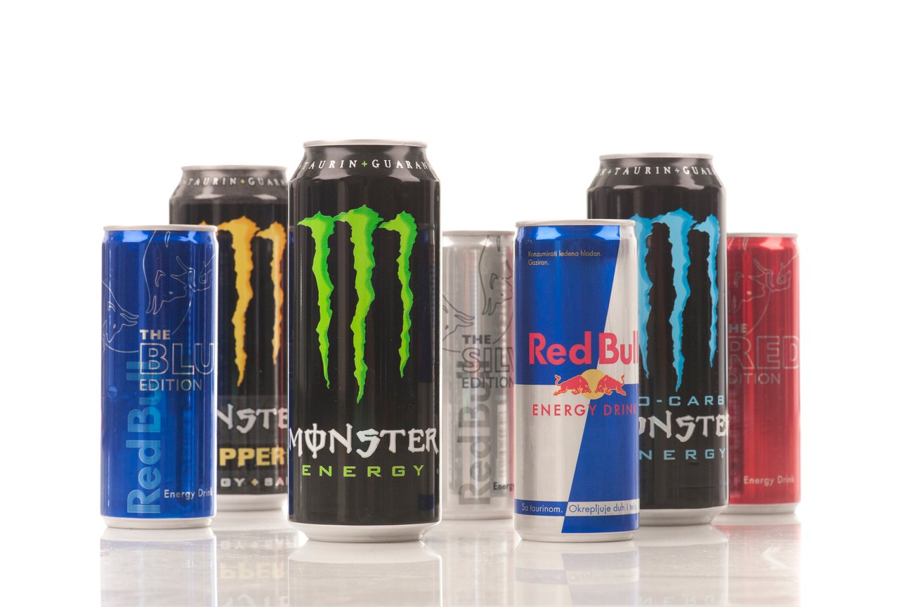 varieties of redbull and monster energy drinks