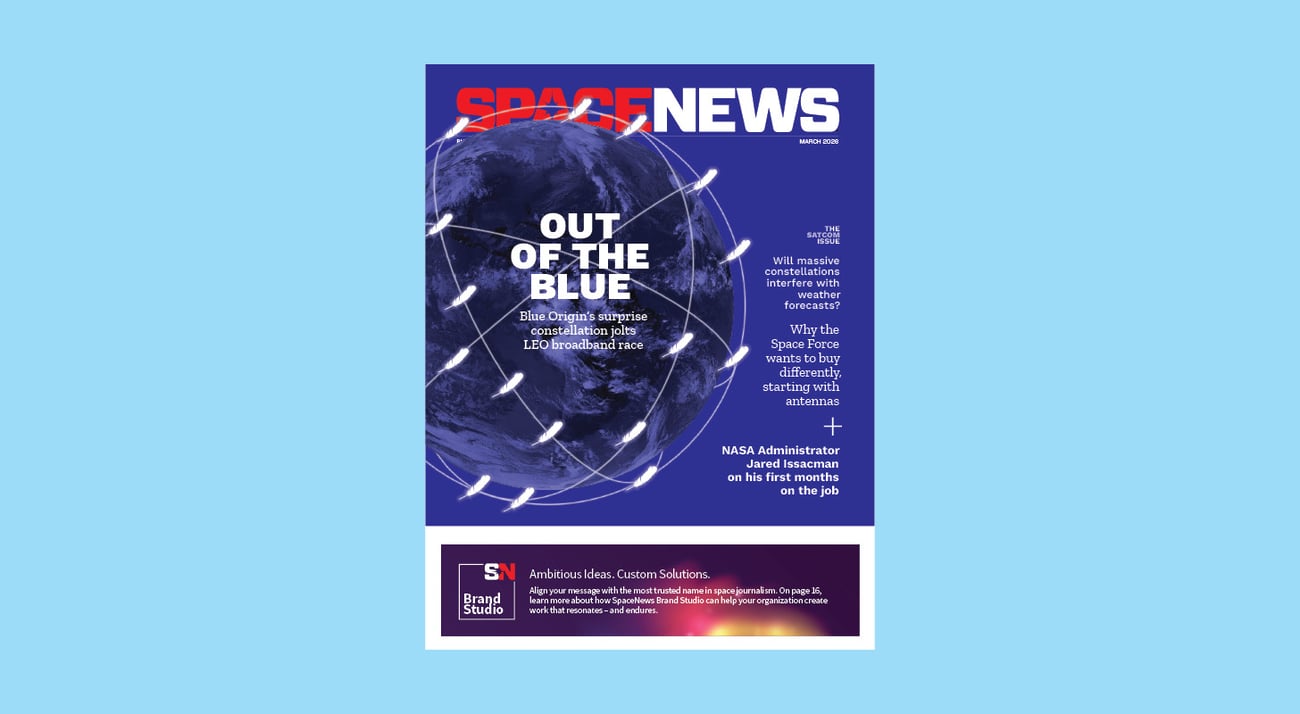 The cover of the March 2026 edition of SpaceNews magazine with the headline Out of the Blue The cover of the March 2026 edition of SpaceNews magazine with the headline Out of the Blue