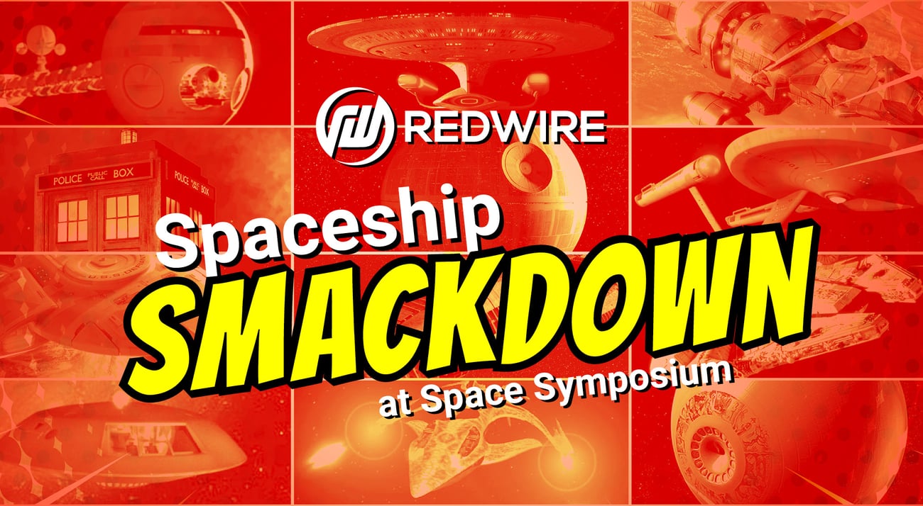 A grid of sci-fi spaceships with the text Spaceship Smackdown at Space Symposium