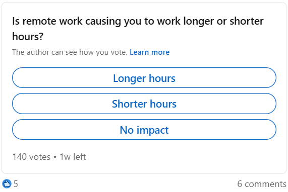 Poll: Is remote work causing you to work longer or shorter hours?