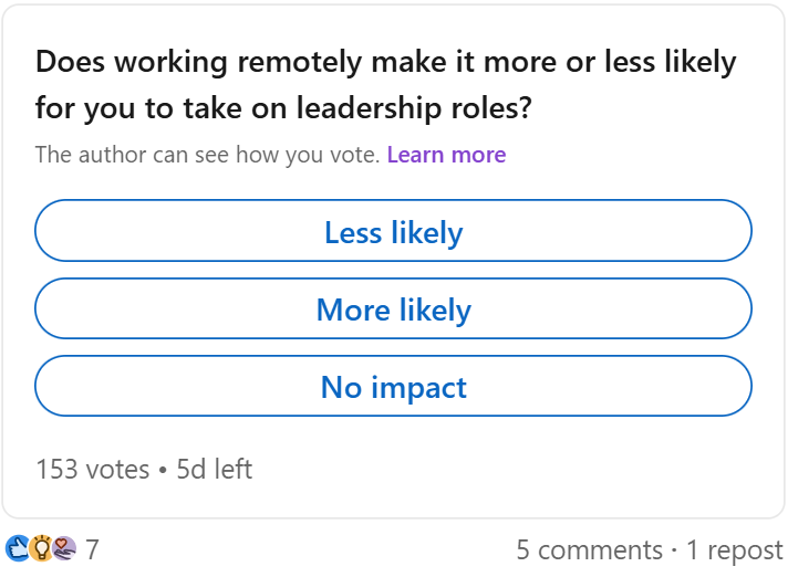 Poll: Does working remotely make it more or less likely for you to take on leadership roles?