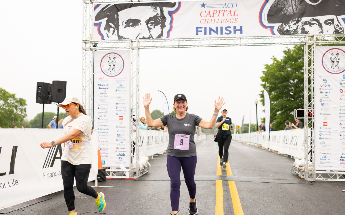 A picture of Shelley Moore Capito crossing the finish line