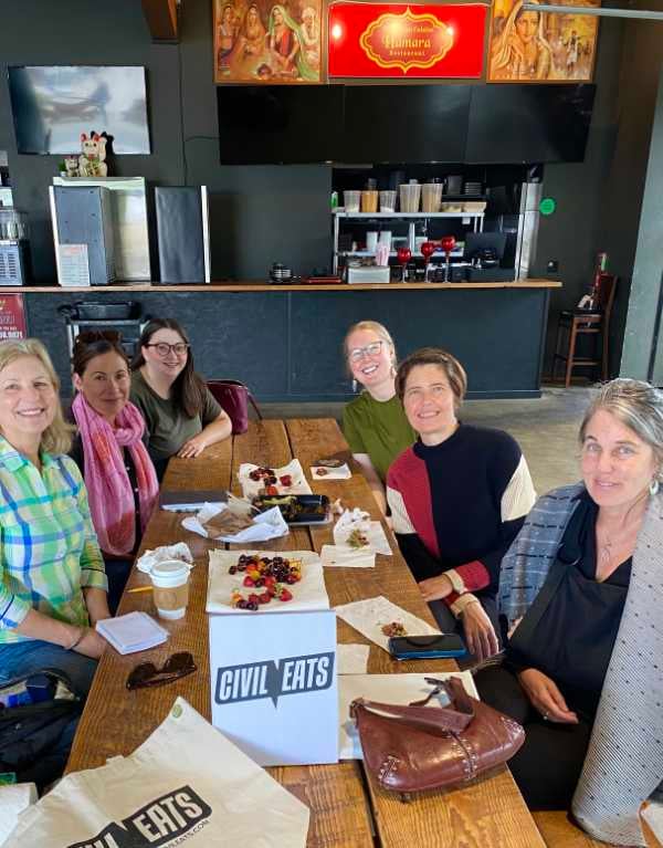 a photo of a gathering of civil eats members at a cafe in portlaned, ore.
