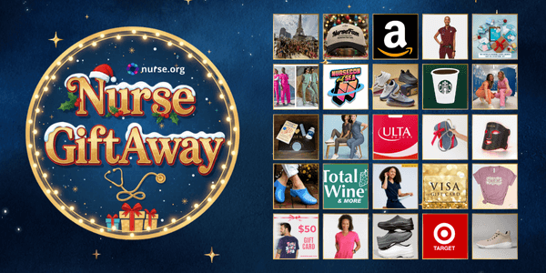 Nurse Spelled out in building blocks, stethoscope, gloves, and clip board