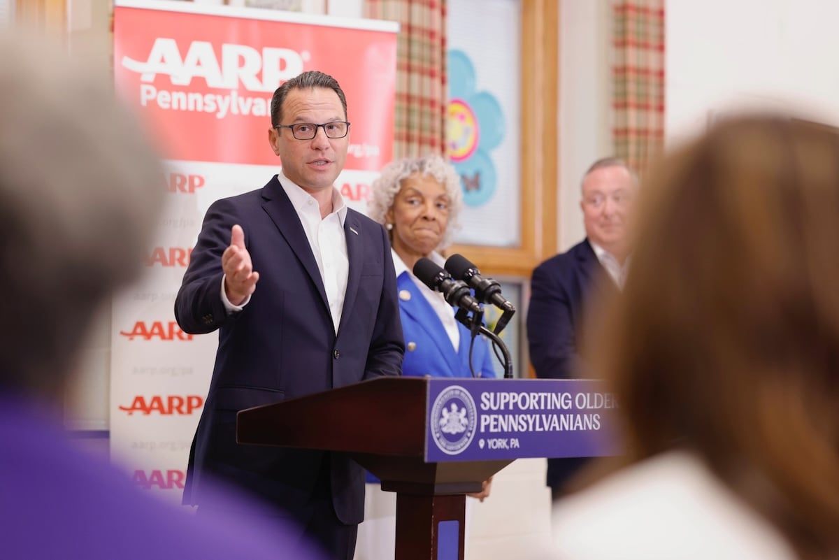 Gov. Josh Shapiro speaking at an AARP event Gov. Josh Shapiro speaking at an AARP event