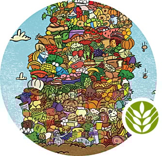 A cartoon image of a mountain of garbage set against a blue sky.