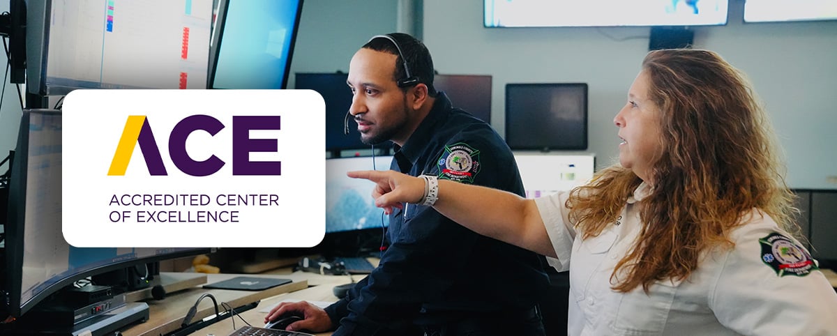 two Dispatch employees with the ACE Accredited Center of Excellence Logo two Dispatch employees with the ACE Accredited Center of Excellence Logo
