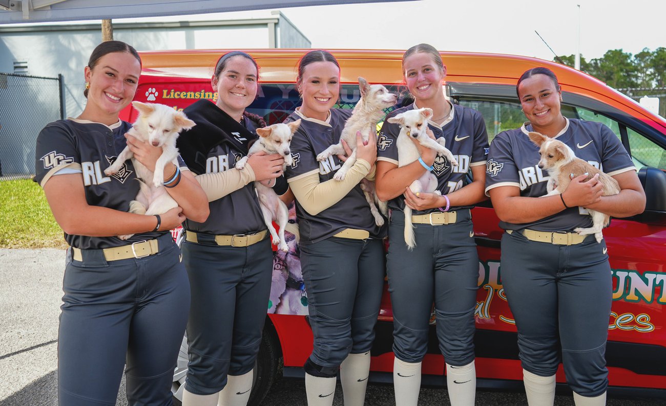 softball players posing with dogs softball players posing with dogs