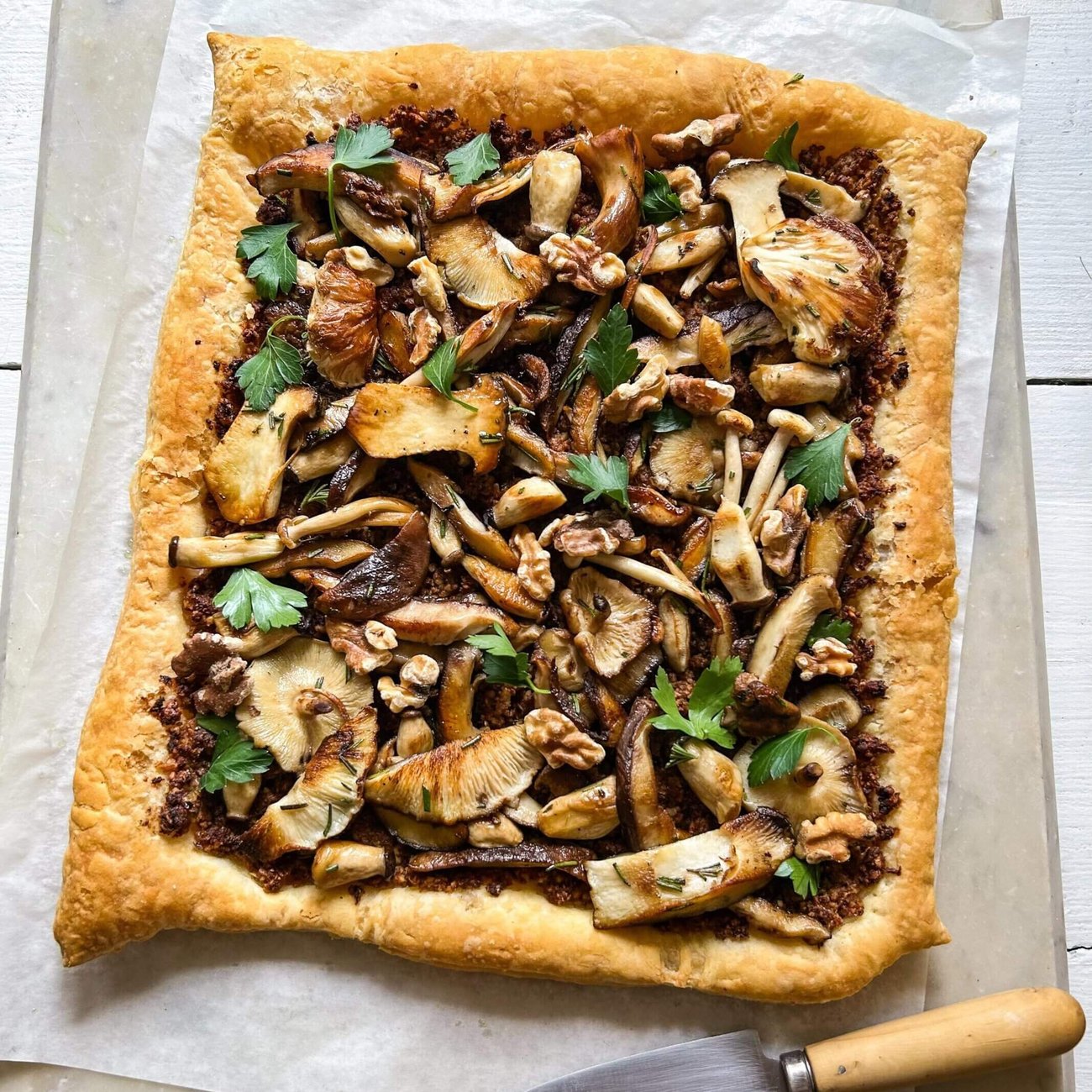 Wild Mushroom and Walnut Puff Pastry Tart