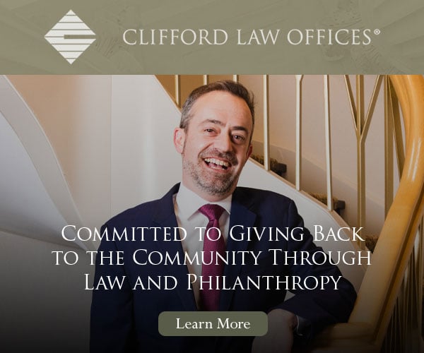 Ad: Clifford Law Offices - serving Chicago through law and philanthropy