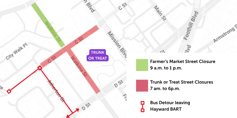 Map illustrating street closures during Trunk or Treat event.