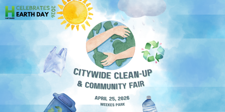 Graphic with watercolor art of Earth, the sun, a water bottle, and a recycling bin. Text reads: Citywide Cleanup and Community Fair April 25 at Weekes Park. Graphic with watercolor art of Earth, the sun, a water bottle, and a recycling bin. Text reads: Citywide Cleanup and Community Fair April 25 at Weekes Park.