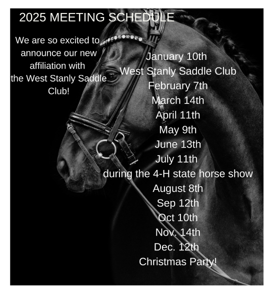 Image of a horse background and meeting dates listed