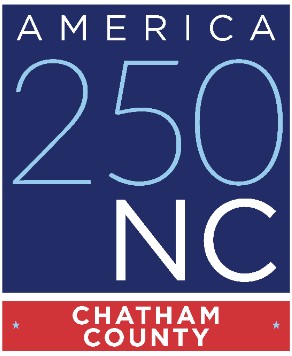 America 250 NC Chatham County with a blue background and wording in white. Chatham County has a red background.