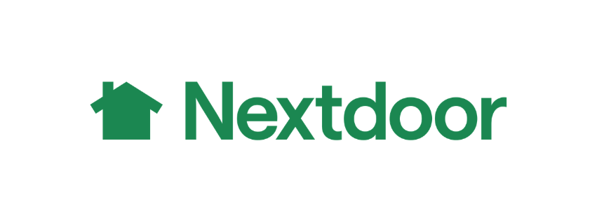 Nextdoor written in green as well as a solid green house shape, logo.
