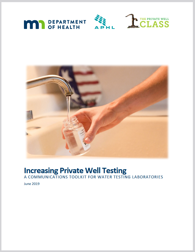 A screenshot of the front page of the Minnesota Department of Health document "Increasing Private Well Testing: A Communications Toolkit for Water Testing Laboratories."